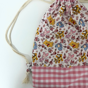 MOCHILA CUERDAS winnie + vichy rosa INFANTIL·/ADULTO