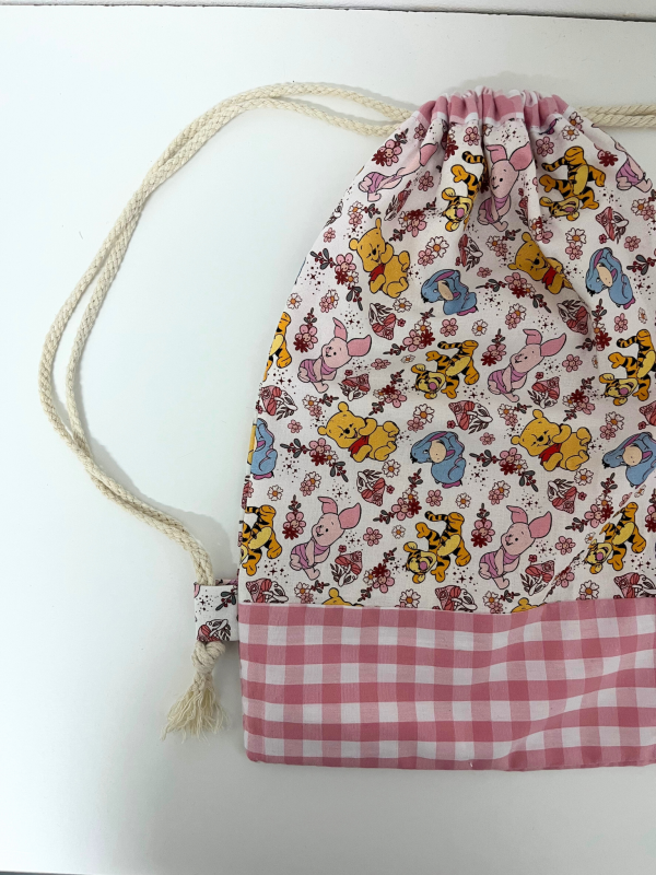 MOCHILA CUERDAS winnie + vichy rosa INFANTIL·/ADULTO
