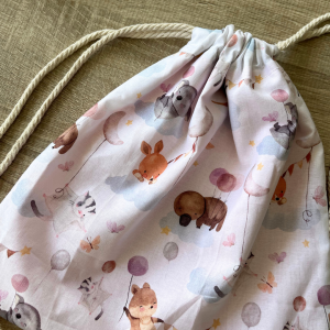 Mochila cuerdas ANIMALES EN GLOBO + tela interior
