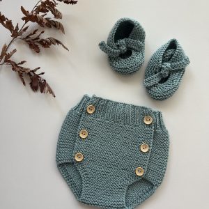 PACK Cubrepañal botones+Zapatito Manoletina Punto Talla 0-3m TURQUESA
