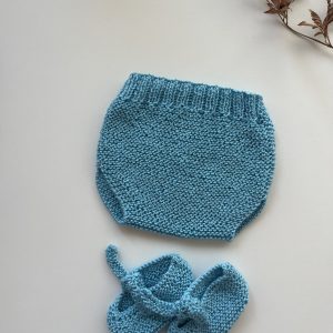 PACK Cubrepañal +Zapatito Manoletina Punto RECIEN NACIDO TURQUESA
