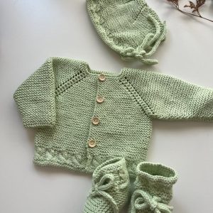 PACK PUNTO BEBÉ -Pistacho -Chaqueta + Capota + Patucos Talla 0-3 m